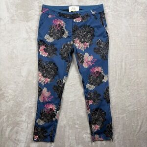 Leifsdottir Blue Floral Trouser Pants Womens Size 10 Zipper Ankle